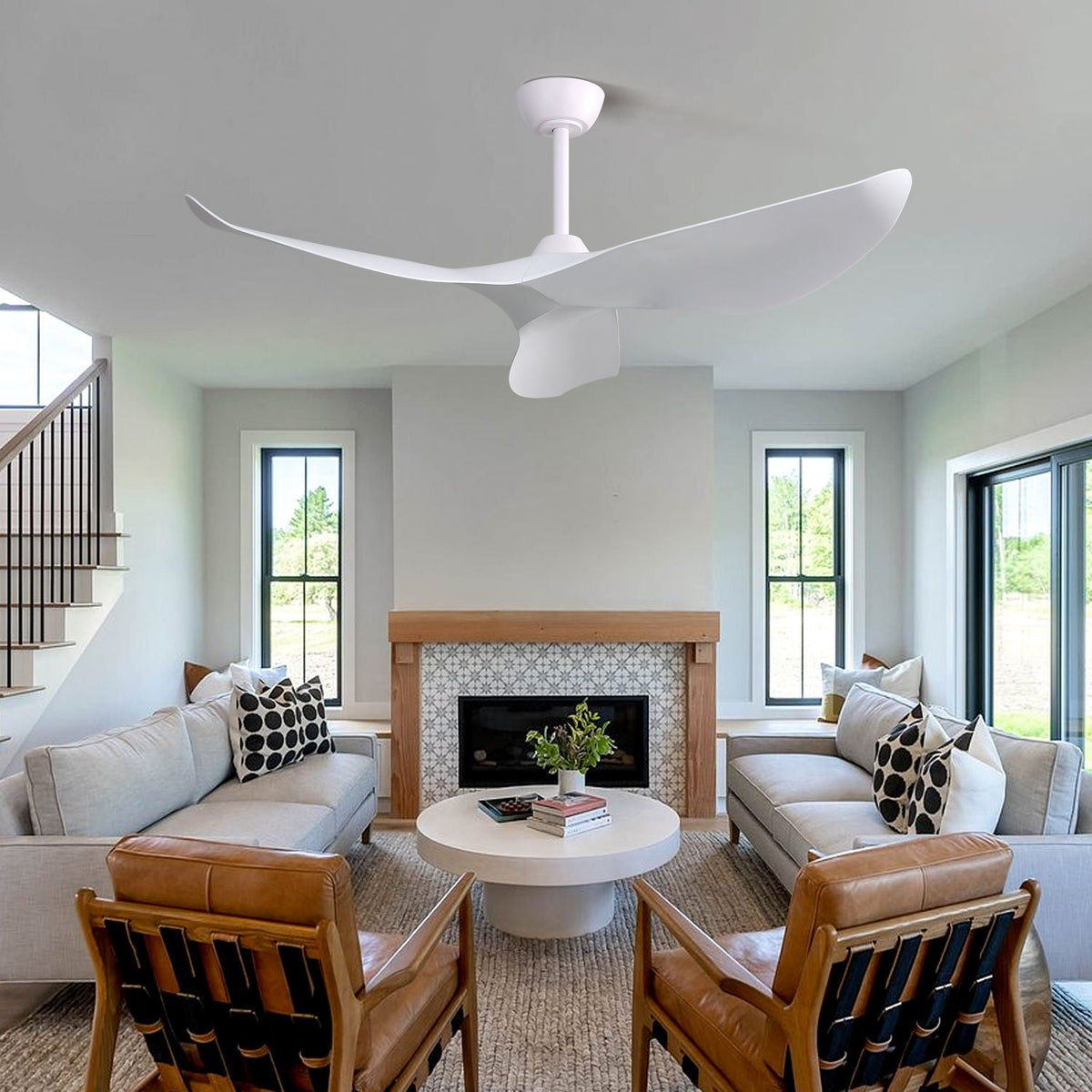 52" Indoor Ceiling Fan Without Light with 6-Speed DC Motor and Remote - White