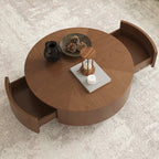 Drum Shaped Round Coffee Table with Solid Wood & MDF Construction - Natural