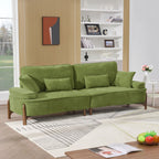 Deep Seated Fabric Stationary Sofa with Plush Pillows - Beige, Green, or Red