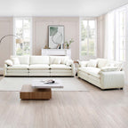 Deep Seat Sofa Set with Plush Corduroy Cushions – Beige