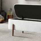 Ivory Storage Bench with Hidden Storage - Boucle Upholstery