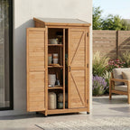 Outdoor Storage Shed with Vertical Tool Cabinet - Solid Wood, Dark Gray or Light Brown