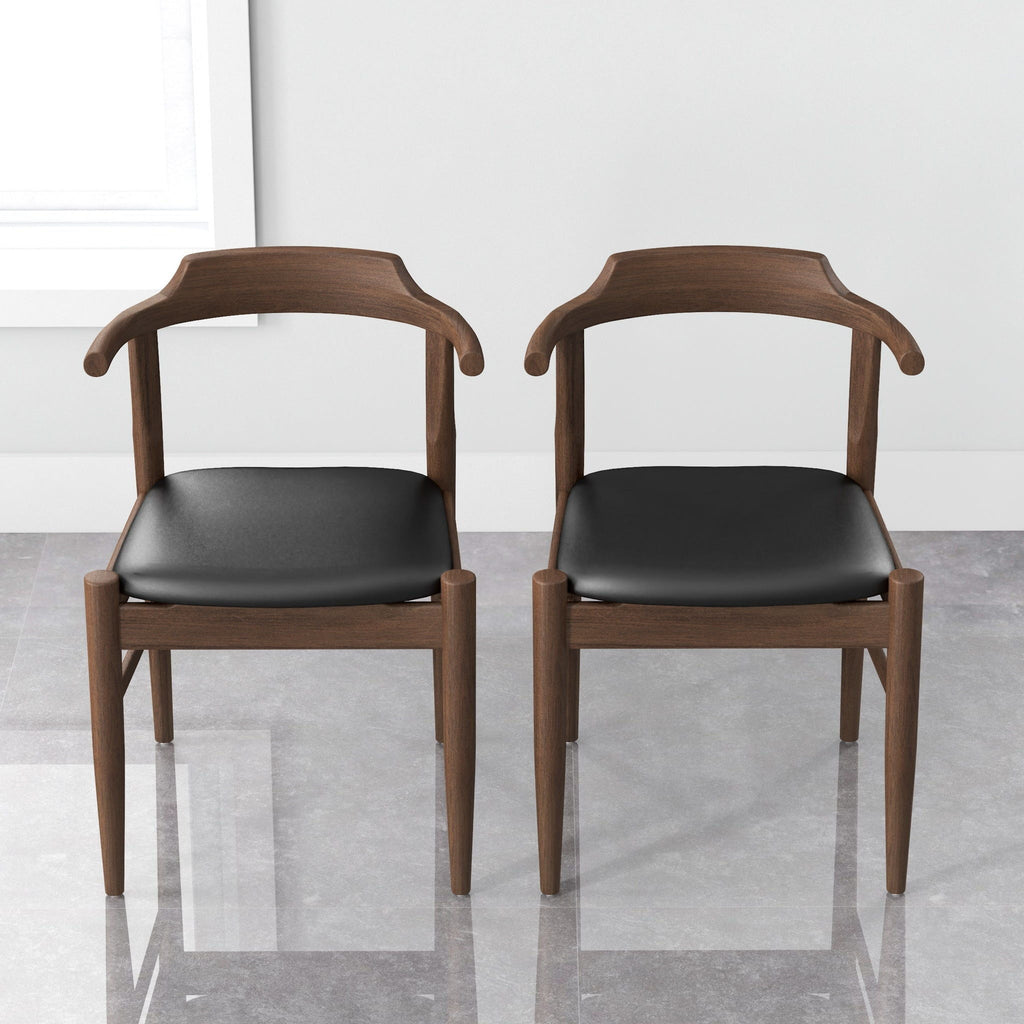 Mid-Century Modern Dining Chair Set of 2 with Solid Wood Frame - Dark Gray or Black