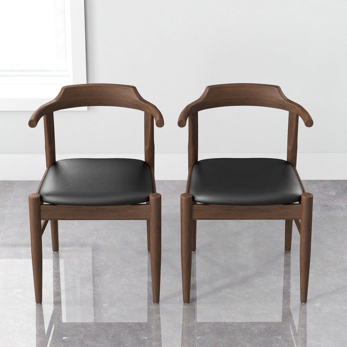 Mid-Century Modern Dining Chair Set of 2 with Solid Wood Frame - Dark Gray or Black
