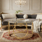 Modern Round Glass Top Coffee Table with Metal Frame - Gold