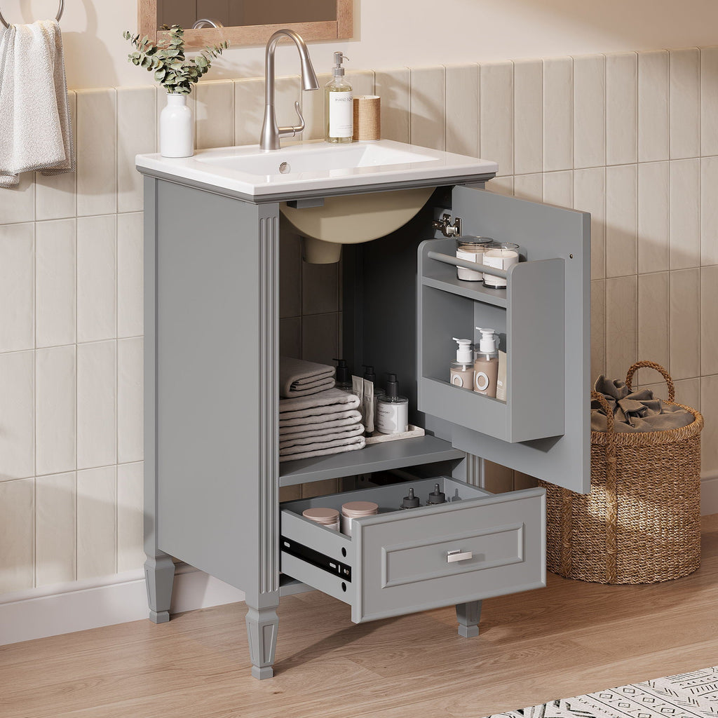Retro Bathroom Vanity With Sink with Soft-Closing Doors - Green or Dark Gray