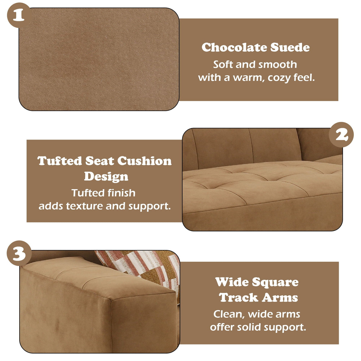 Modular Sofa Set with 2 Matching Toss Pillows - Chocolate