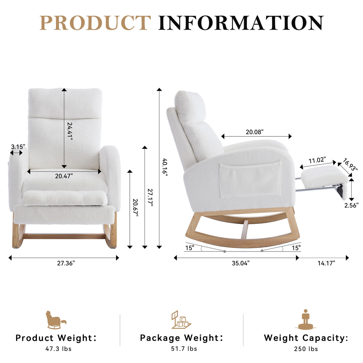 Teddy Fabric Rocking Chair with Adjustable Footstool - Beige