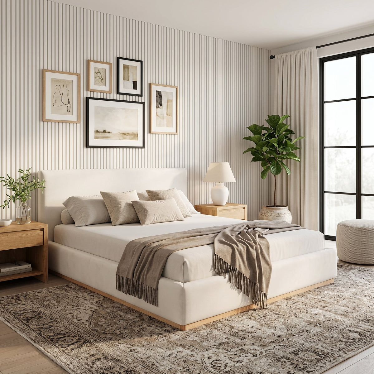 Elegant Upholstered Bed with Solid Wood Frame - Queen