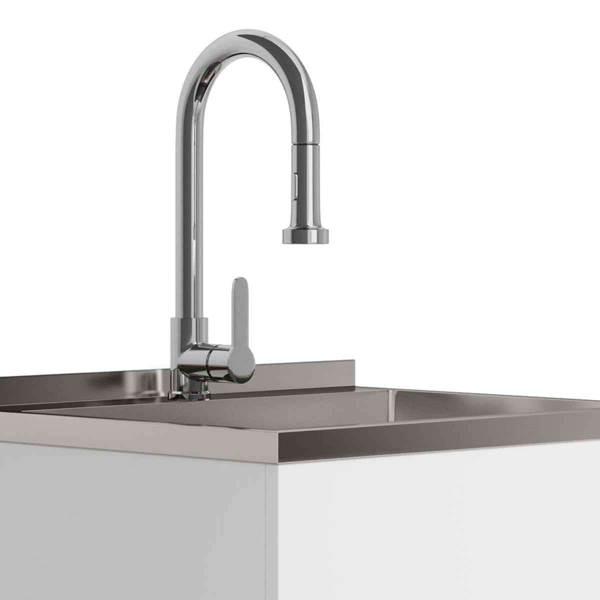 White Laundry Cabinet with Stainless Steel Sink and Faucet