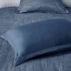 7 Piece Printed Seersucker Comforter Set with Hypoallergenic Fill - Navy