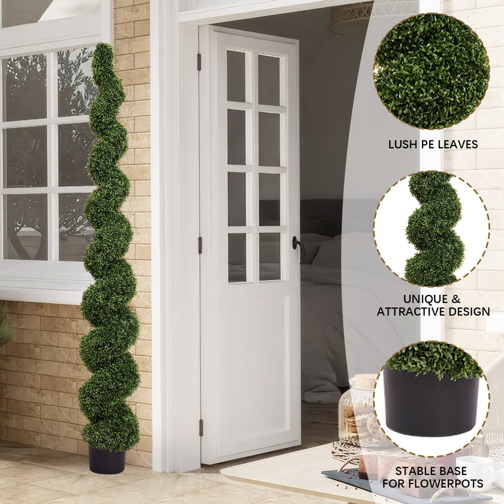 Artificial Outdoor UV Resistant Boxwood Topiary Spiral Tree - Green