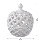Ceramic Lidded Jar with Lattice Design - White