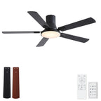 Flush Mount Ceiling Fan with LED Light and Remote Control - Black, White, Pearl Silver