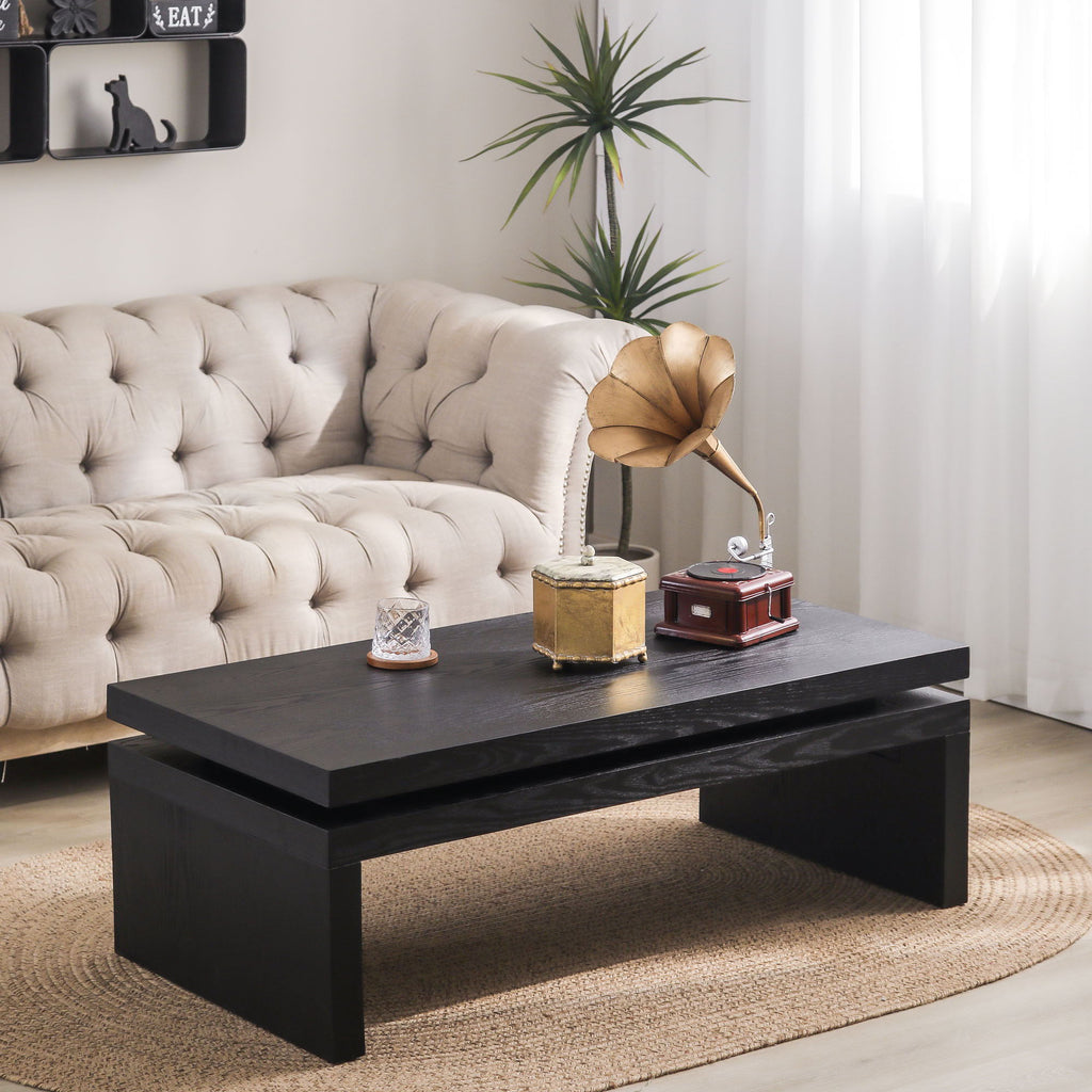 Rectangular Coffee Table with Modern Floating Top Design - Light Brown or Black