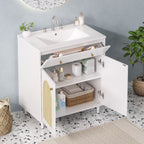 Modern Bathroom Vanity with Ceramic Sink and Adjustable Shelf - Dark Brown or White