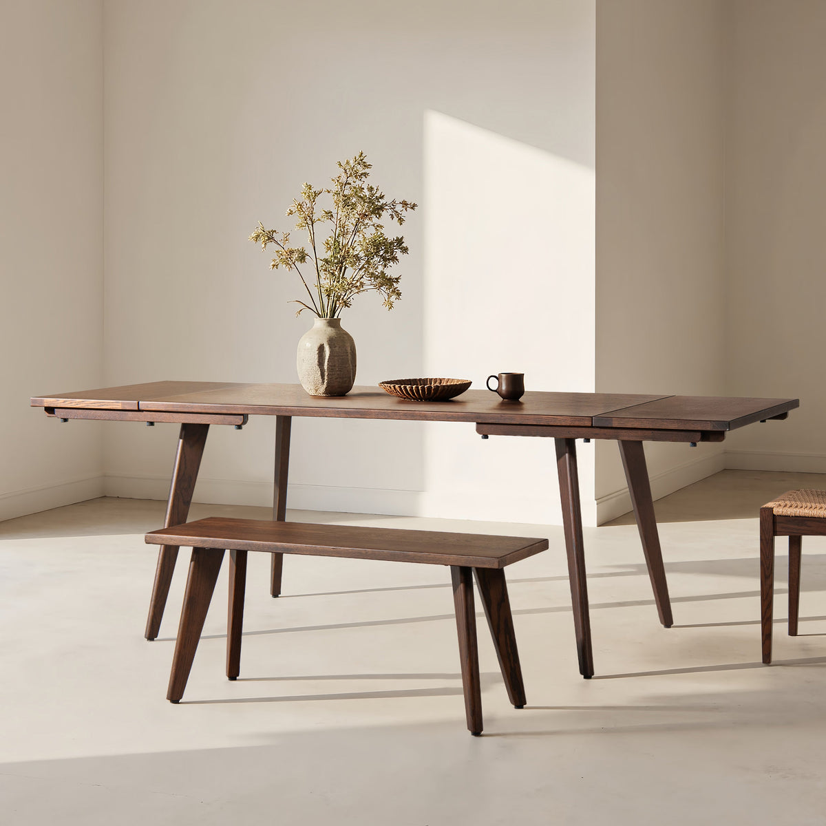 Solid Red Oak Dining Table with Extending Leaves - Capri 59-90.5"