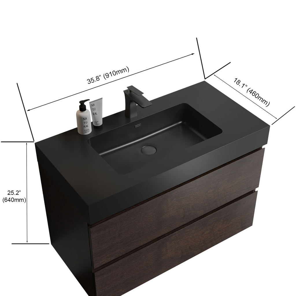 Alice Wall-Mounted Bathroom Vanity with Integrated Sink - Black or White