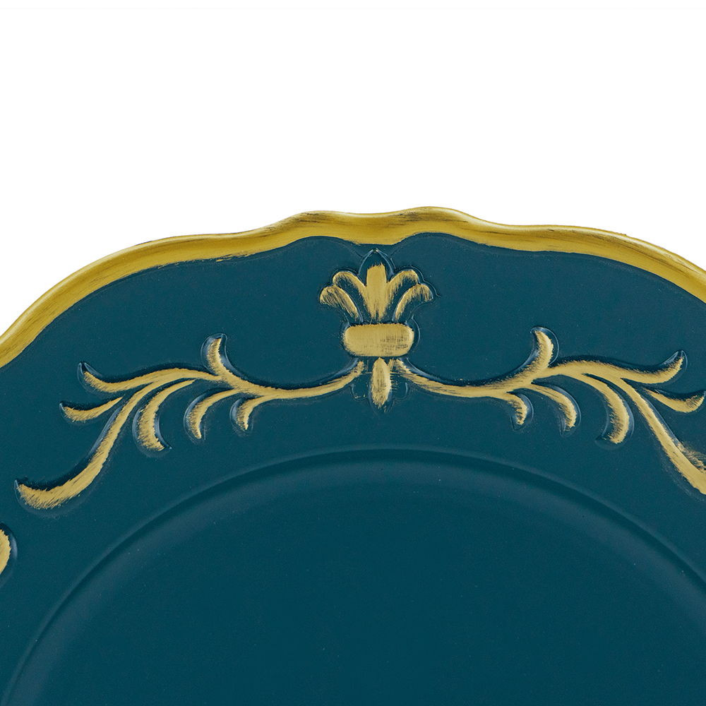 Plastic Charger Plate Set of 8 with Durable Polypropylene Construction - Blue / Gold