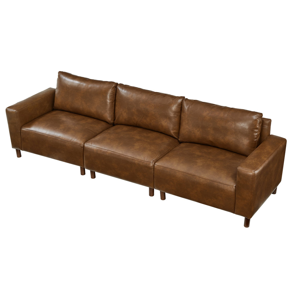 Luxury PU Leather Sofa 112" with Solid Wood Base - Brown