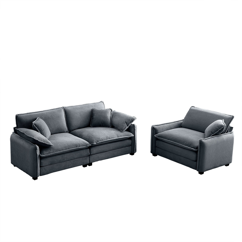 Modern Corduroy Sofa Set with Two Pieces - Grey or Green
