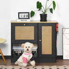 Feeding Station with 2 Lockers and Elevated Bowls - Black