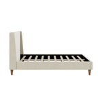 Upholstered Modern Platform Bed with Wingback Headboard - Beige or White