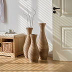 3 Piece Artificial Rattan Floor Vase Set with Modern Artistic Style - Beige