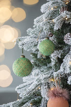 Green Glass Christmas Ball Ornaments with Elegant Finish - Set of 12
