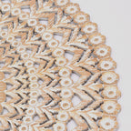 Floral Hand Carved Mandala Round Wall Decor with Intricate Carving - Brown / Antique White