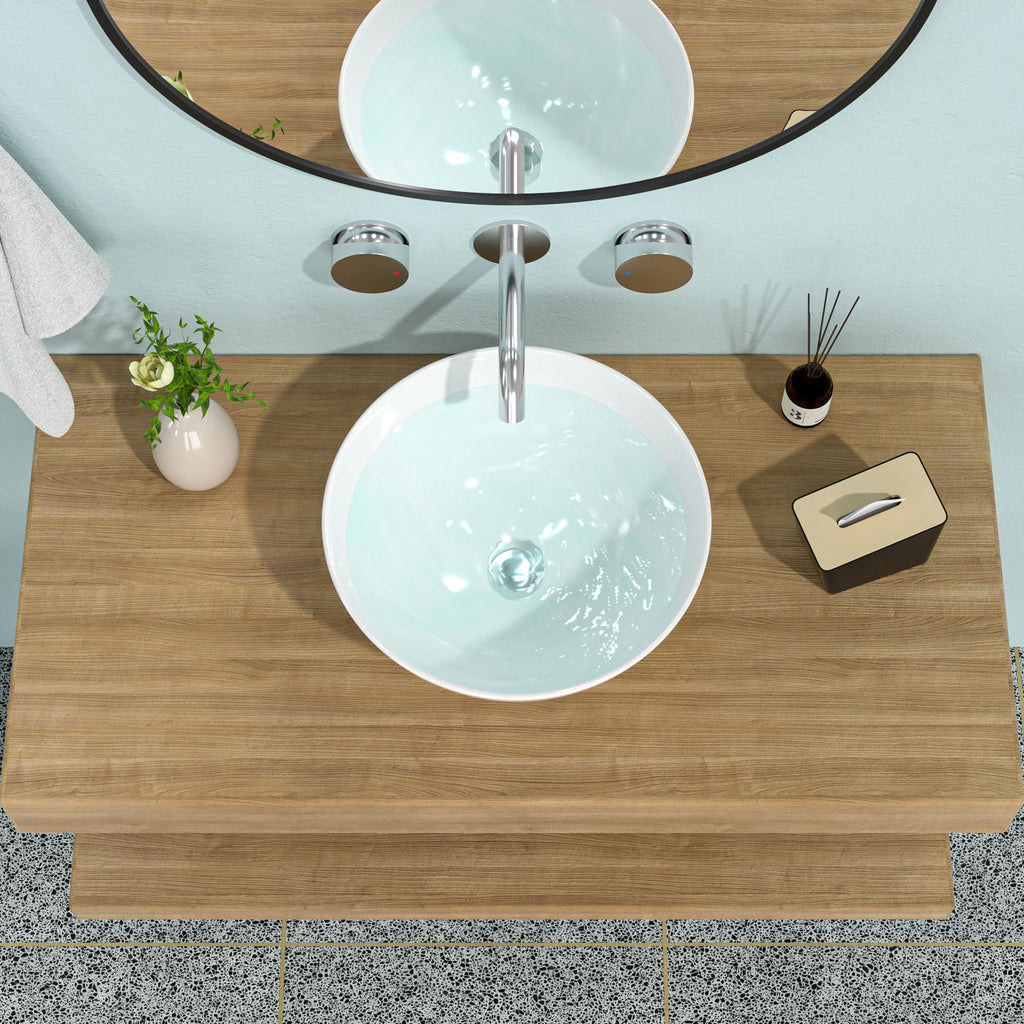 Modern Ceramic Circular Vessel Bathroom Sink with Stain Resistant Finish - White