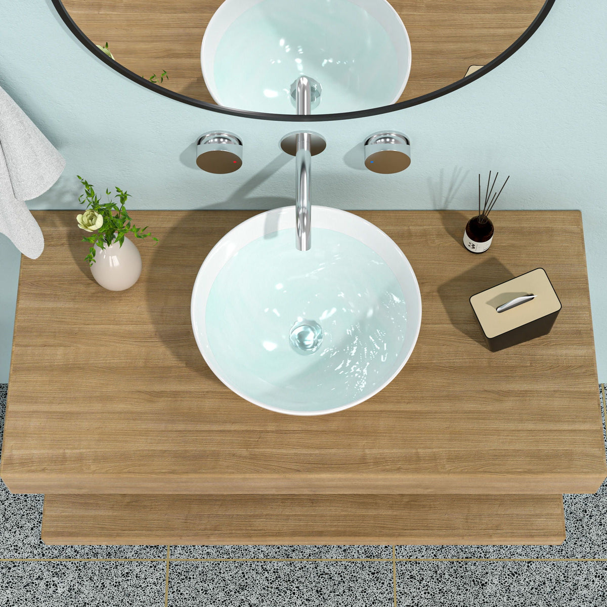 Modern Ceramic Circular Vessel Bathroom Sink with Stain Resistant Finish - White