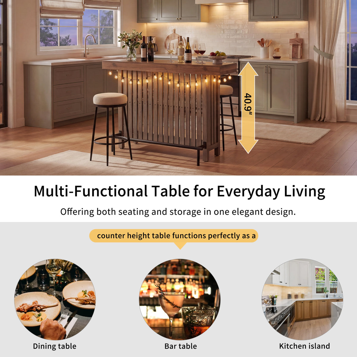 3-in-1 Sideboard Table with Wine Storage - Marble-Grain MDF