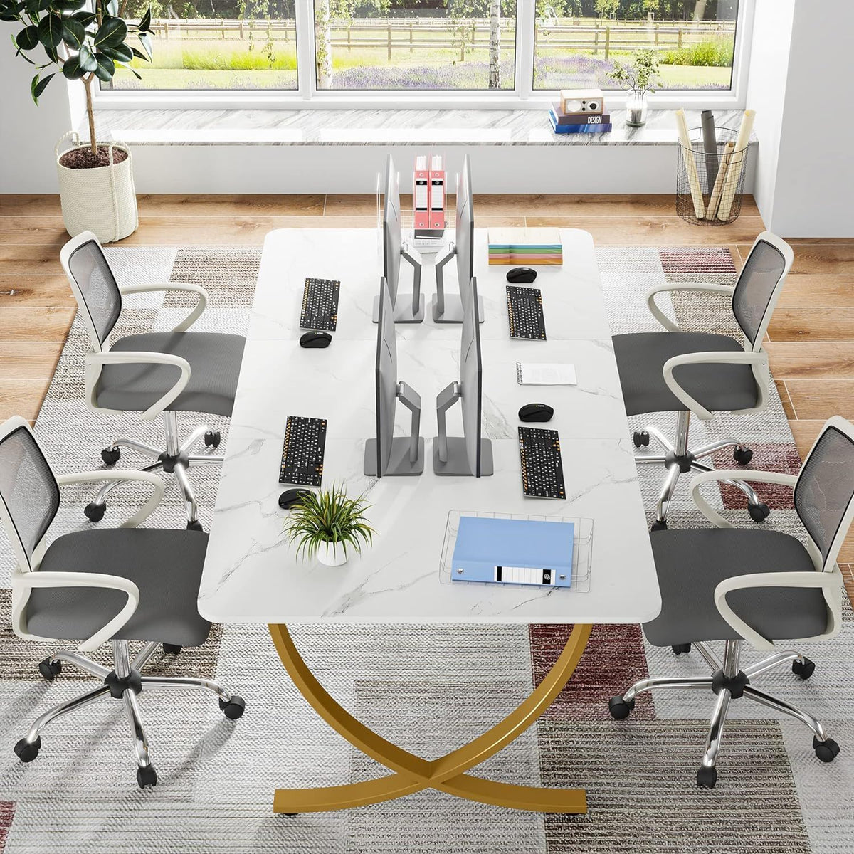 Executive Office Computer Desk with E0 Board - White / Gold