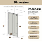 Frameless Single Sliding Shower Door with Handle and Square Tube Track - Gold