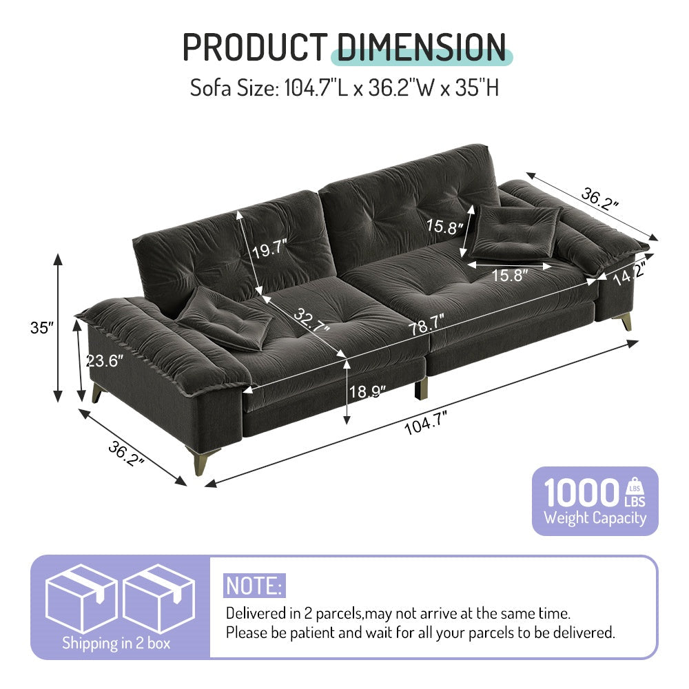 Modern 4-Seater Cloud Sofa with Wide Flip Armrests - Chenille