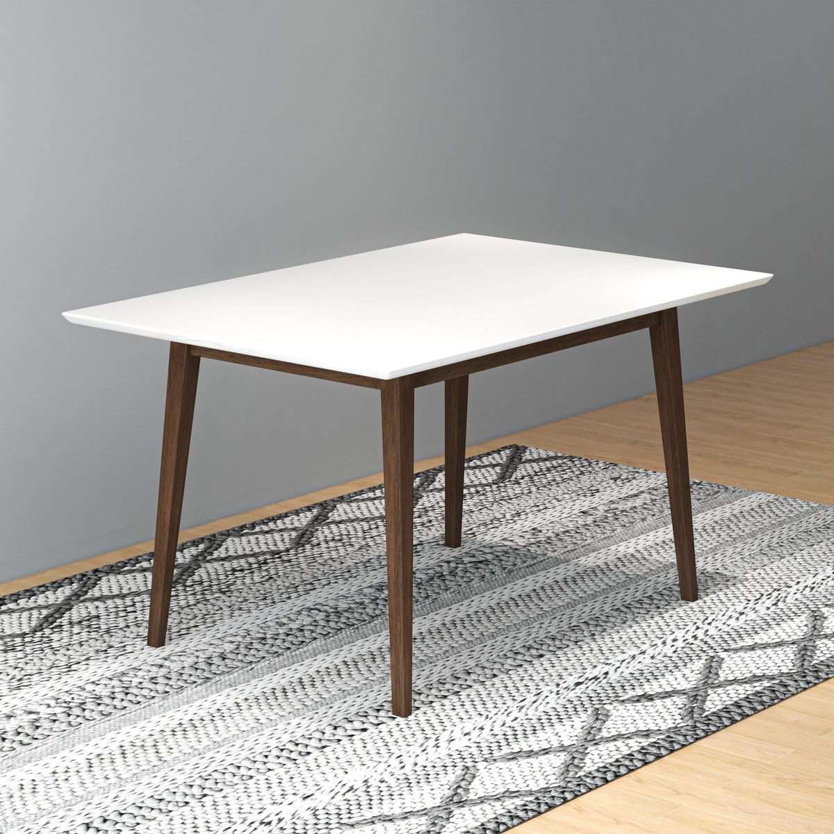 Rectangular Modern Dining Table with Solid Wood Construction – Dark Brown or White