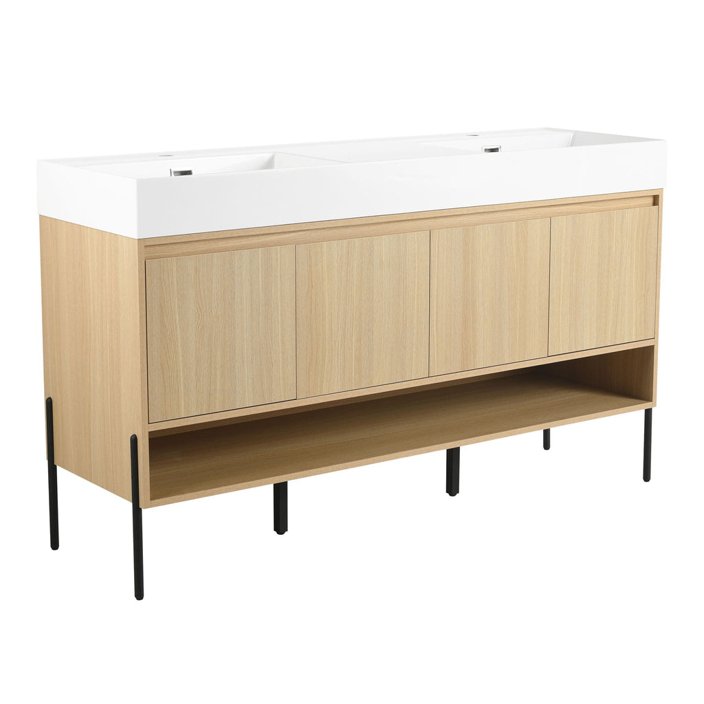 Modern Bathroom Vanity Combo with Single Resin Sink and Storage Cabinet - Light Brown