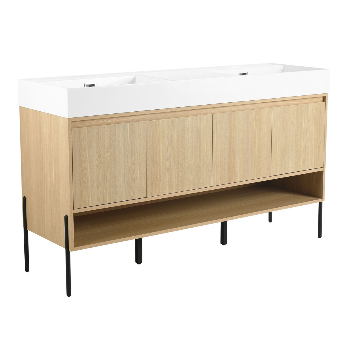 Modern Bathroom Vanity Combo with Single Resin Sink and Storage Cabinet - Light Brown