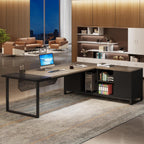 L-Shaped Executive Desk with File Cabinet and Storage - Light Brown or Dark Gray
