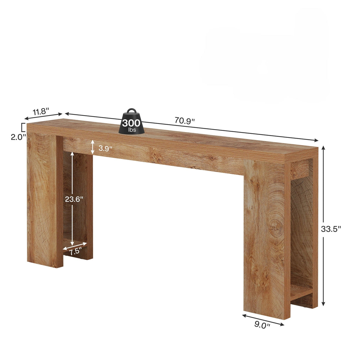 Extra Long Farmhouse Console Table with Solid Wood Construction - Light Brown or Dark Gray