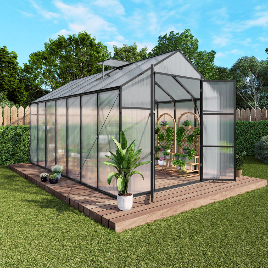 Gain Height Windproof Greenhouse with Heavy-Duty Frame - Black