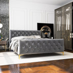 Elegant Design Upholstered Bed with Solid Wood Frame - Dark Gray