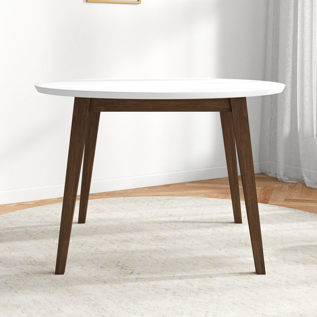White Round Dining Table with Solid Wood Construction - White