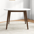 White Round Dining Table with Solid Wood Construction - White