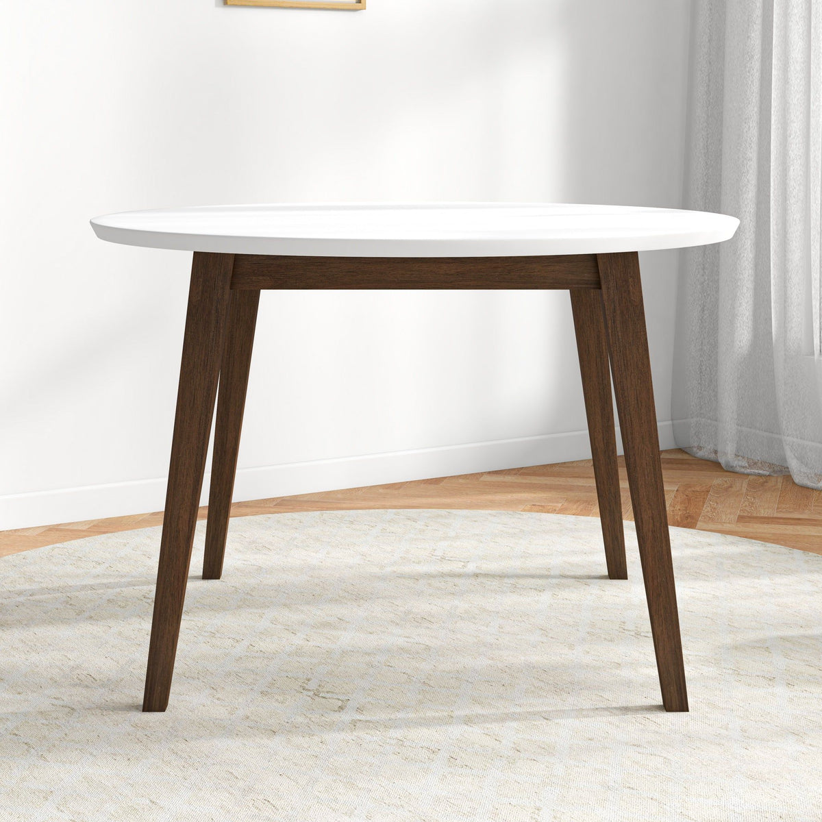 White Round Dining Table with Solid Wood Construction - White
