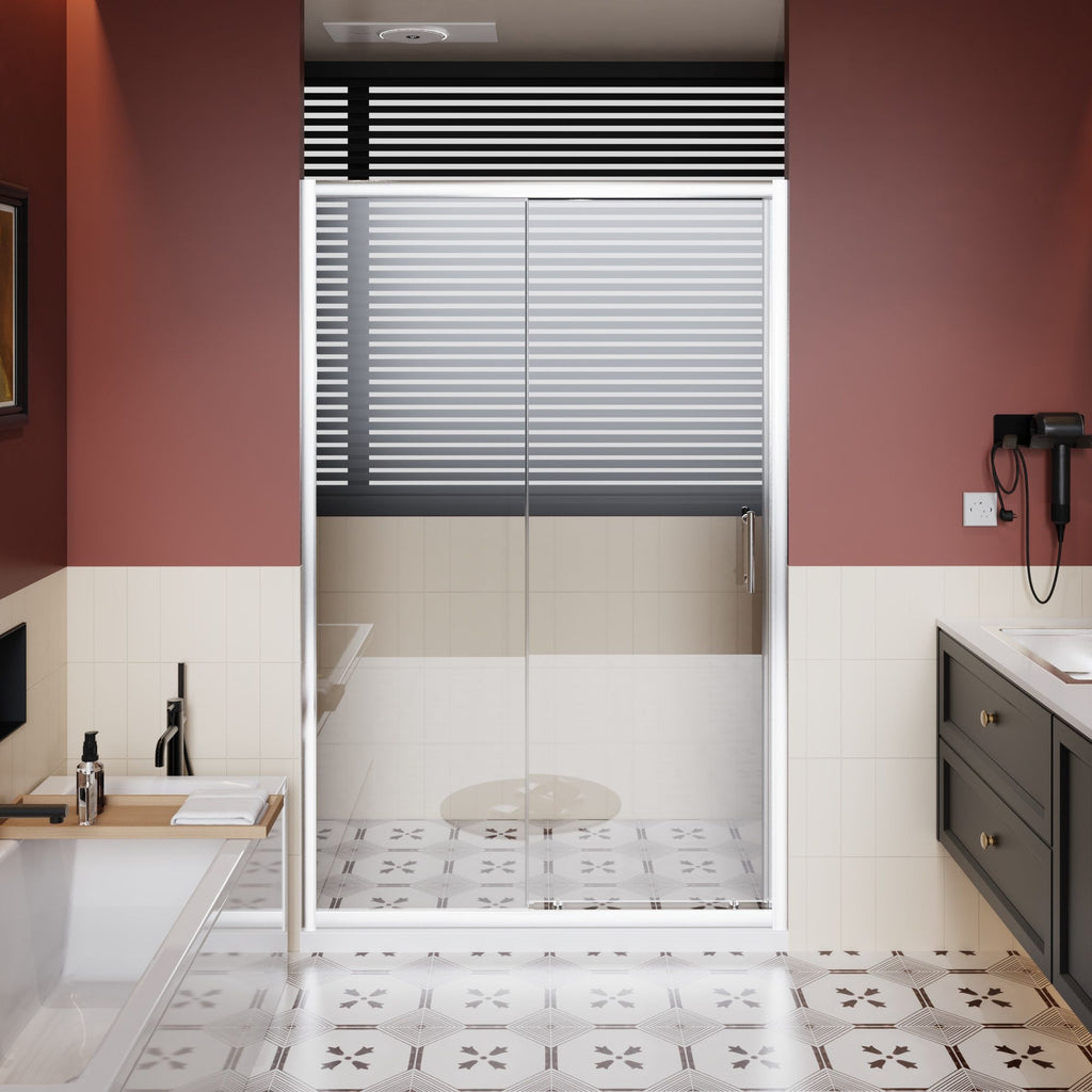 Single Sliding Shower Door with Handle - Chrome, Tempered Glass