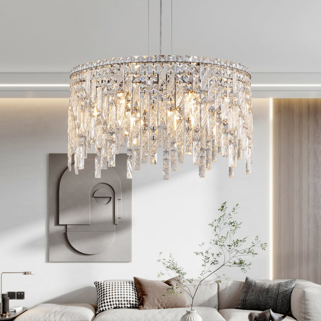24" Round Silver Crystal Chandelier with K9 Crystals - Chrome