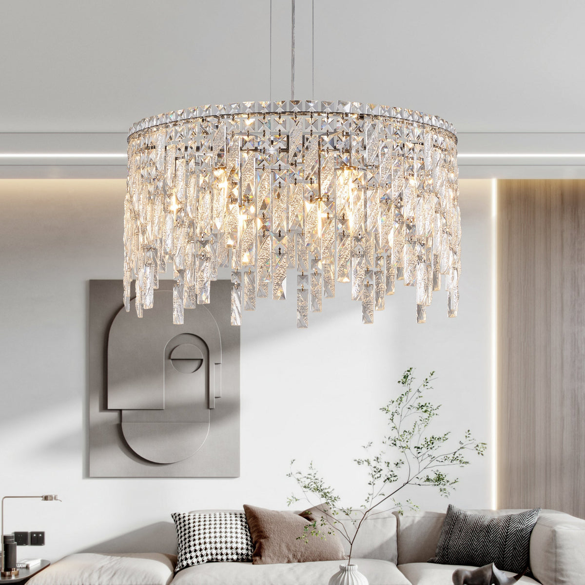 24" Round Silver Crystal Chandelier with K9 Crystals - Chrome