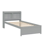 Twin Bed With Trundle and Bookcase Headboard - Wood Frame, Multiple Colors